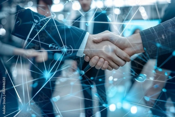 Fototapeta handshake between two people networking connection digital