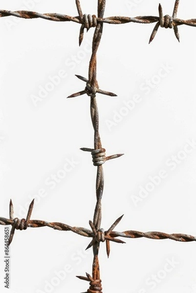Obraz A close-up shot of a barbed wire fence, suitable for use in industrial or military contexts