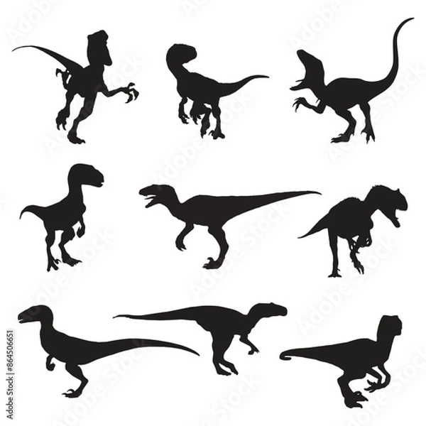 Obraz Velociraptor Dinosaur Illustration Vector Silhouette Bundle