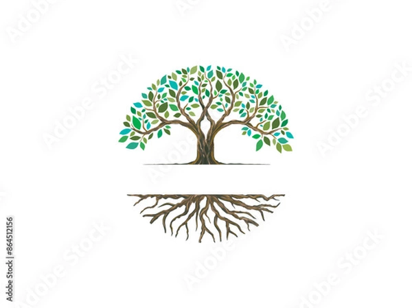 Fototapeta Charming and vibrant  tree and root logo in circle shape. badge tree logo designs