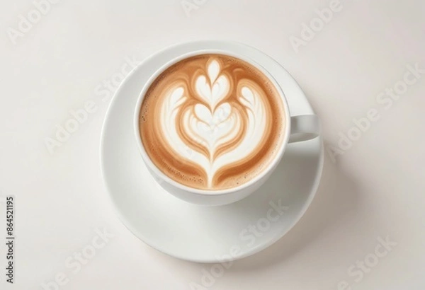 Obraz latte art in white porcelain cup, isolated white background
