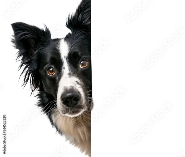 Fototapeta Border Collie Hiding and Sneaking Head Out Isolated on White PNG Transparent Background