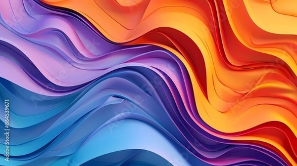 Fototapeta Abstract Colorful Flowing Smooth Curved Waves in Gradient Hues of Blue, Purple, and Orange, 3D Rendering Background