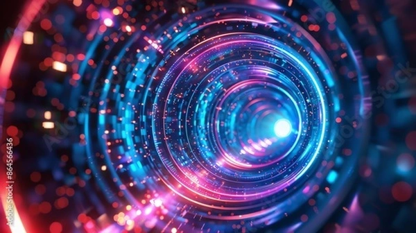 Fototapeta Neon Tunnel Abstract Background. Vibrant Colors, Sci-Fi, Technology, Wormhole