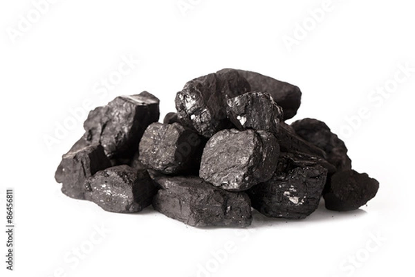 Fototapeta Pile of coal isolated on white background