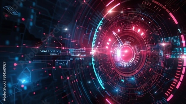 Obraz Futuristic Technology Background. Abstract Digital Interface with Glowing Lights and Circles