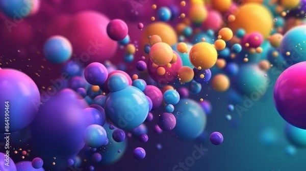 Obraz A vibrant abstract composition featuring randomly flying colorful spheres of various sizes. The soft, matte rainbow balls create a dynamic vector background.