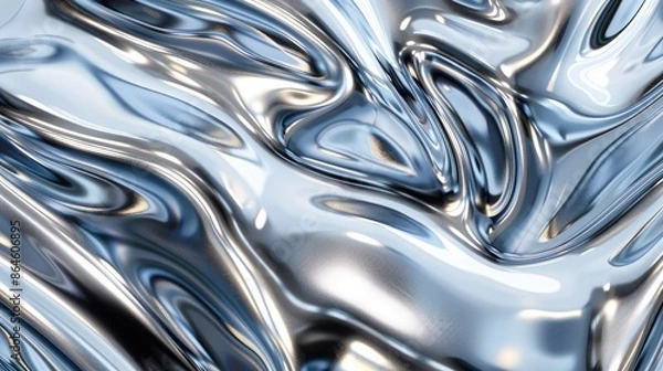 Fototapeta Abstract liquid metal texture with reflections and distortions