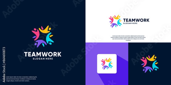 Fototapeta abstract human logo, circular shape, community, logo design inspiration.