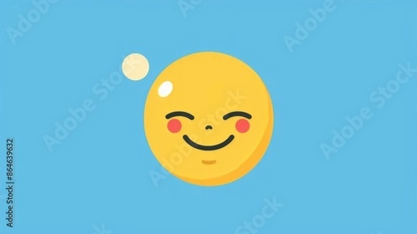 Fototapeta A yellow emoji with a smiling face and red cheeks on a blue background
