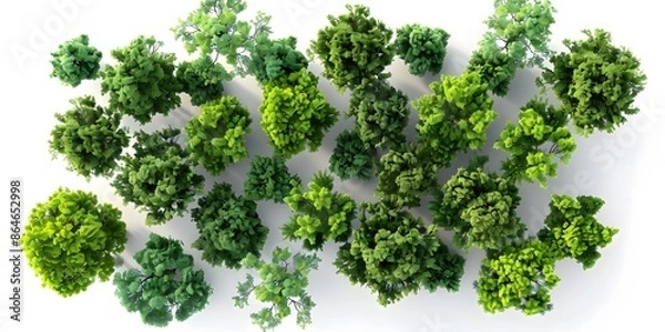 Fototapeta 3D Trees Seen from Above on White Background