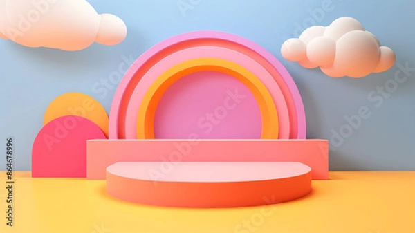 Fototapeta The Playful Kids' Podium Display with Engaging and Colorful Design for Children's Events. Ideal for product displays, event promotions, children's parties, social media posts, and digital content.