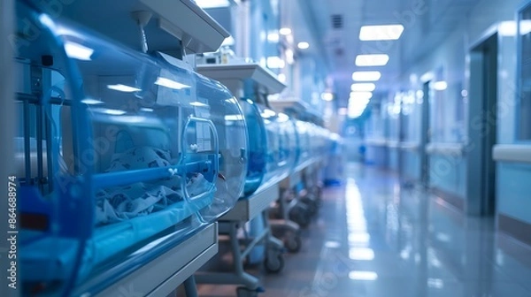 Obraz Newborn infant incubator boxes in a hospital corridor