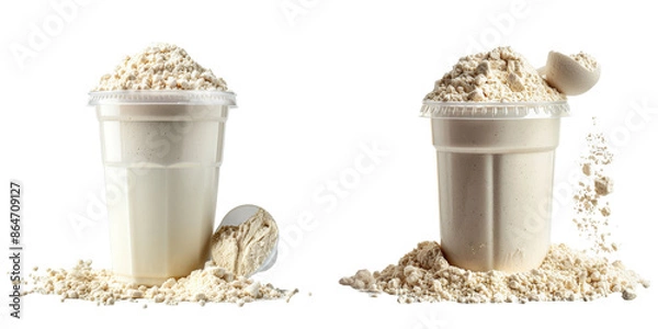 Fototapeta Scoop of Whey Protein Powder Shaker Bottle Set Isolated on Transparent or White Background, PNG