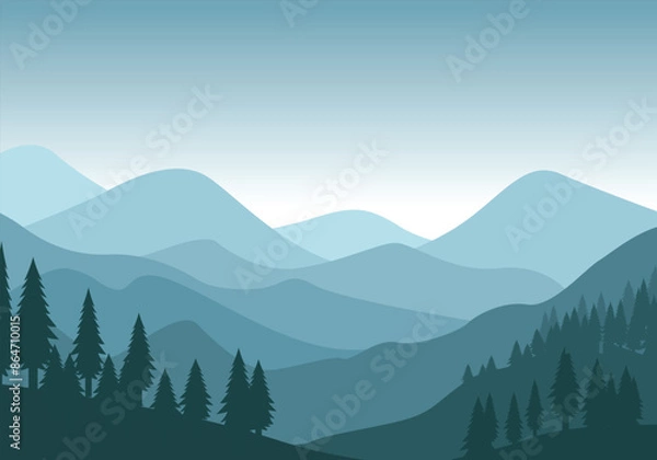 Obraz Abstract art background vector. Minimalist style paintings, landscapes, hills and trees. Wall art design for home decoration, wallpaper, prints.