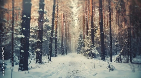 Fototapeta Snowy Pathway Through Winter Forest