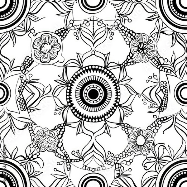 Fototapeta Intricate Symmetrical Mandala Design with Detailed Line Work, seamless