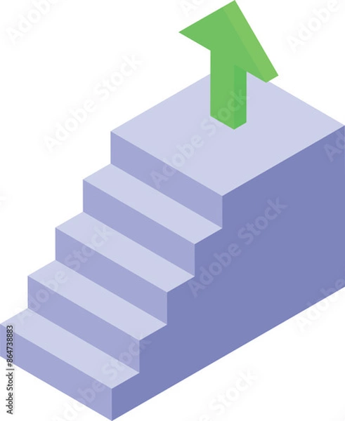 Fototapeta Staircase is leading upwards where a green arrow is indicating positive growth