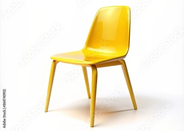 Obraz Vibrant yellow plastic chair with sleek modern design and subtle shading, isolated on a pure white background, rendered in stunning 3d illustration.