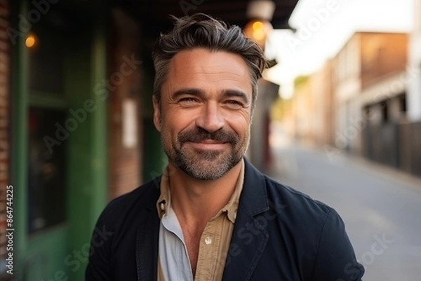 Fototapeta Portrait of a handsome middle-aged man smiling at the camera