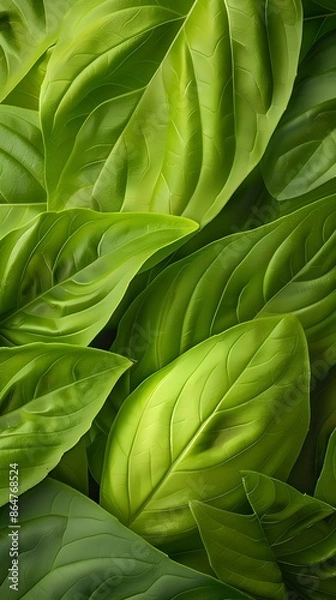 Fototapeta Intricate Basil Leaf Patterns Formed by Hornworm Feeding