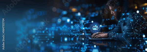 Fototapeta Businesswoman Using AI for Digital Document Management and Online Database System with Cloud Storage Technology