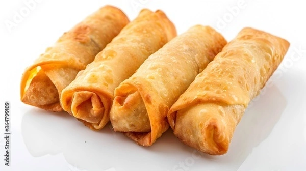 Fototapeta Delectable Egg Rolls on Pristine White Background