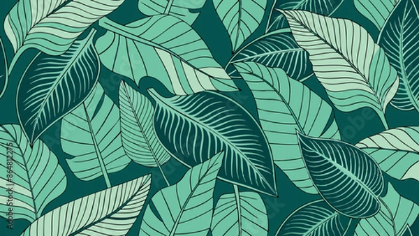 Obraz Tropical leaf Wallpaper, Luxury nature leaves pattern design, Golden banana leaf line arts, Hand drawn outline design for fabric , print, cover, banner and invitation vector