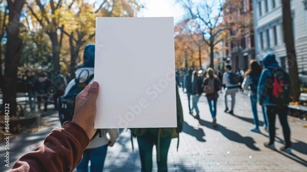 Fototapeta Blank flyer mockup being distributed on a college campus