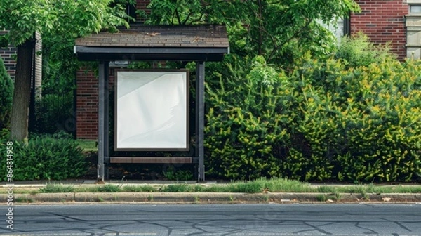 Fototapeta Blank poster on a bus shelter in a suburban neighborhood
