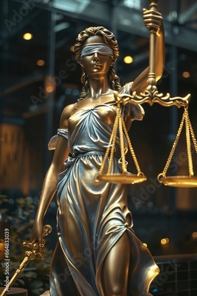 Fototapeta Themis, greek goddess of justice, holding scales and sword