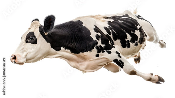 Fototapeta A flying cow isolated on white copy space. Generative AI