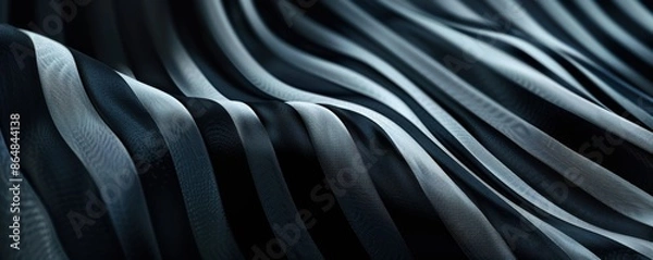 Fototapeta Abstract 3D wave pattern of smooth, black and dark gray lines creating a dynamic and modern visual effect