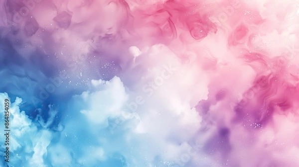 Obraz A bright, multi-colored background with fluffy clouds and a watercolor effect, creating a cheerful and colorful sky. Perfect for banners, invitations, or artistic projects.