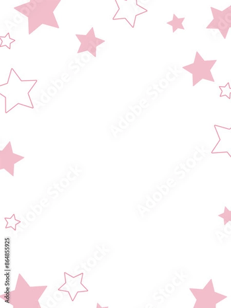 Fototapeta Invitation template with pink stars on white background with copy space. Vector illustration for greeting card, print, poster.