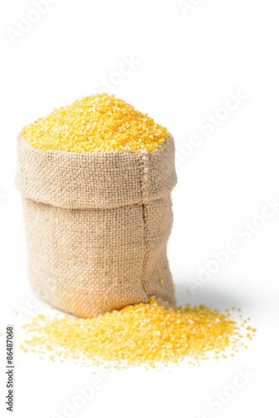 Fototapeta raw polenta in the sack, tilt shift lens