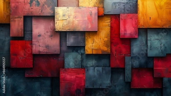 Fototapeta Modern art mural featuring bold color blocks, large blocks of contrasting colors arranged abstractly.