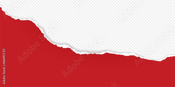 Obraz Red paper with torn edge and soft shadow is on white squared background for text or ad.