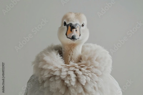 Fototapeta Young swan posing in front of a white background