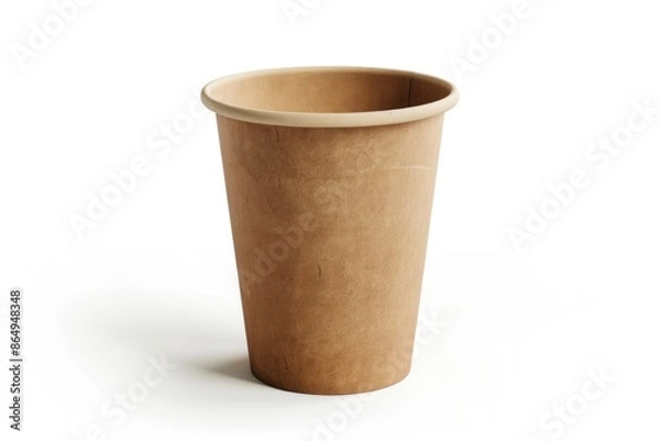 Obraz A single brown paper cup sits on a white surface, ready for use