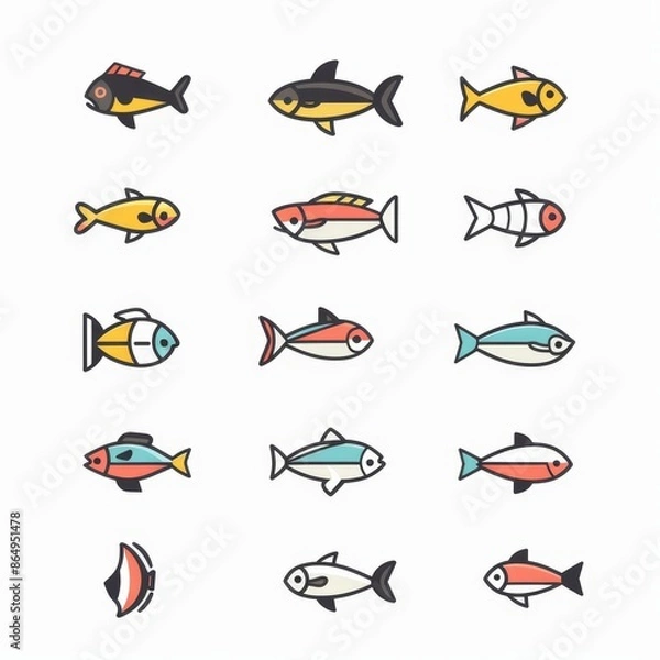 Fototapeta Fish flat icon, mackerel shape, minimal fishing symbol, tuna silhouette, salmon sign, color fish