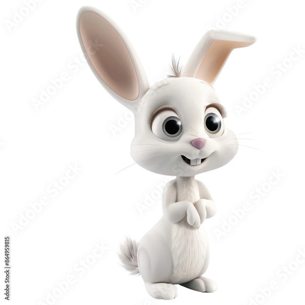 Fototapeta Adorable cartoon bunny character with big ears and a cheerful expression, perfect for kids' illustrations and animations. Isolated on transparent background.