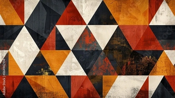 Fototapeta closeup flat design of Geometric pattern with a vintage feel, featuring triangles and rectangles in warm earth tones
