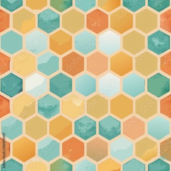 Fototapeta Seamless pattern of watercolor honeycomb grids in soft tones, Generative AI
