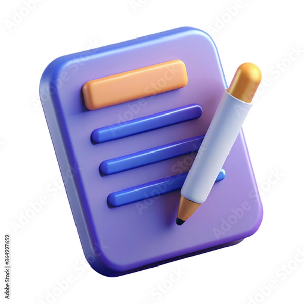 Fototapeta 3D homework icon 3D paper and pen symbol 3D homework symbol