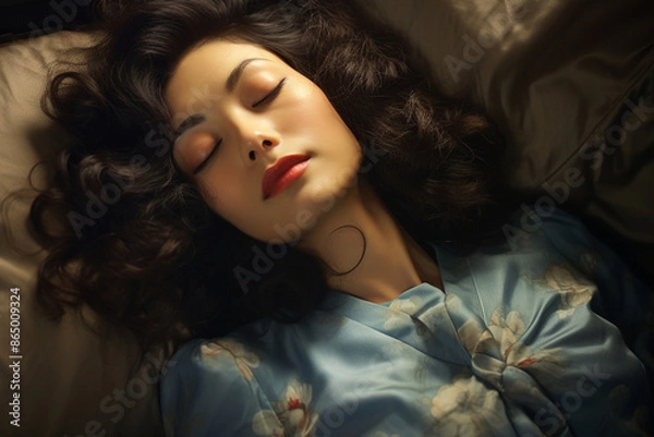 Obraz An illustration depicting an elderly woman peacefully sleeping. This calming image captures the serenity and restfulness of senior relaxation