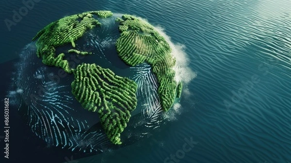 Fototapeta 3D Earth globe with green vegetation