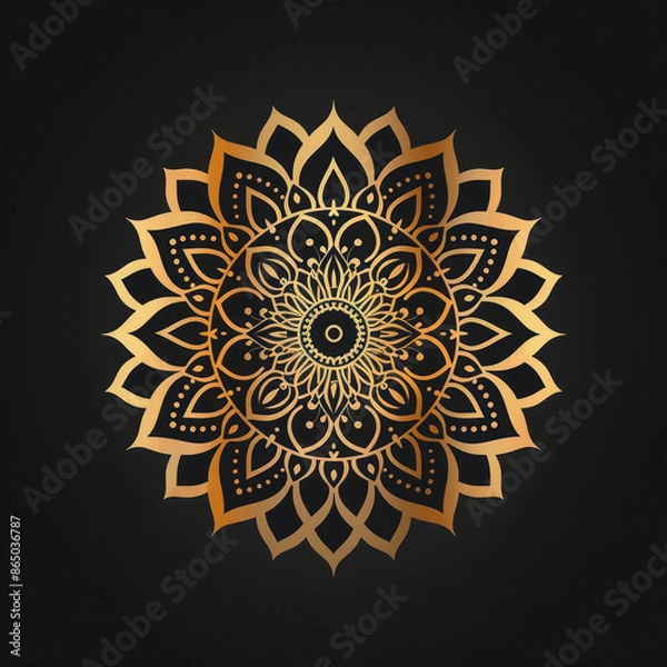 Fototapeta clean simple mandala one color gold on black background.