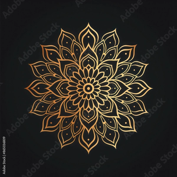 Fototapeta clean simple mandala one color gold on black background.