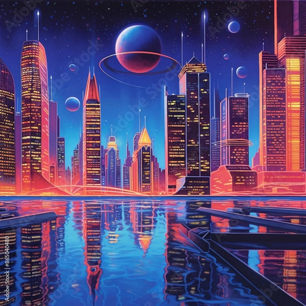 Obraz Cityscape with Planetary Orbit